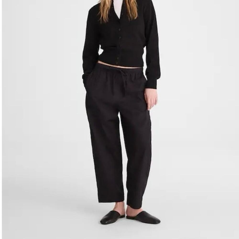 NWT Madewell Short Pull-On Barrel-Leg Utility Poplin Pants Jet Black Size XS/S